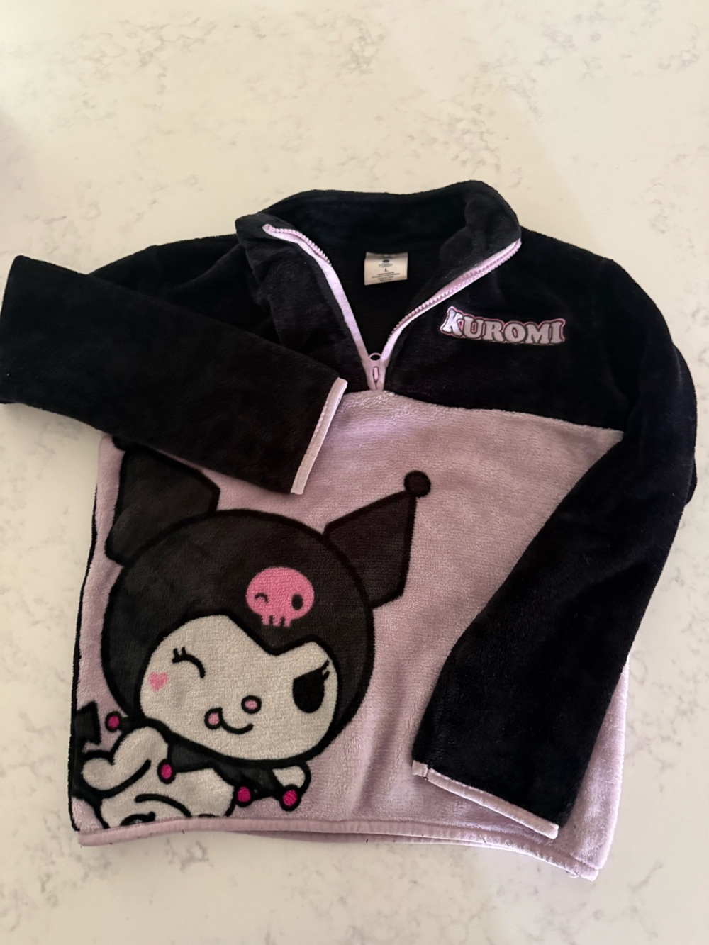 Hello Kitty Kuromi Black & Light Purple Fleece Pullover Hoodie Girls L